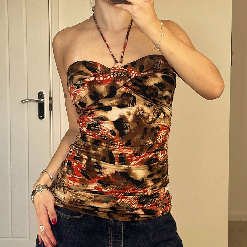 Abstract-Print Halter Top