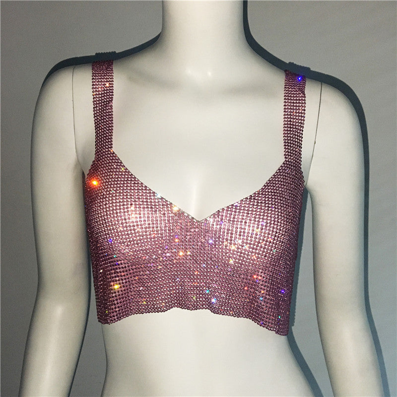 Rhinestone Metallic-Effect Crop Top