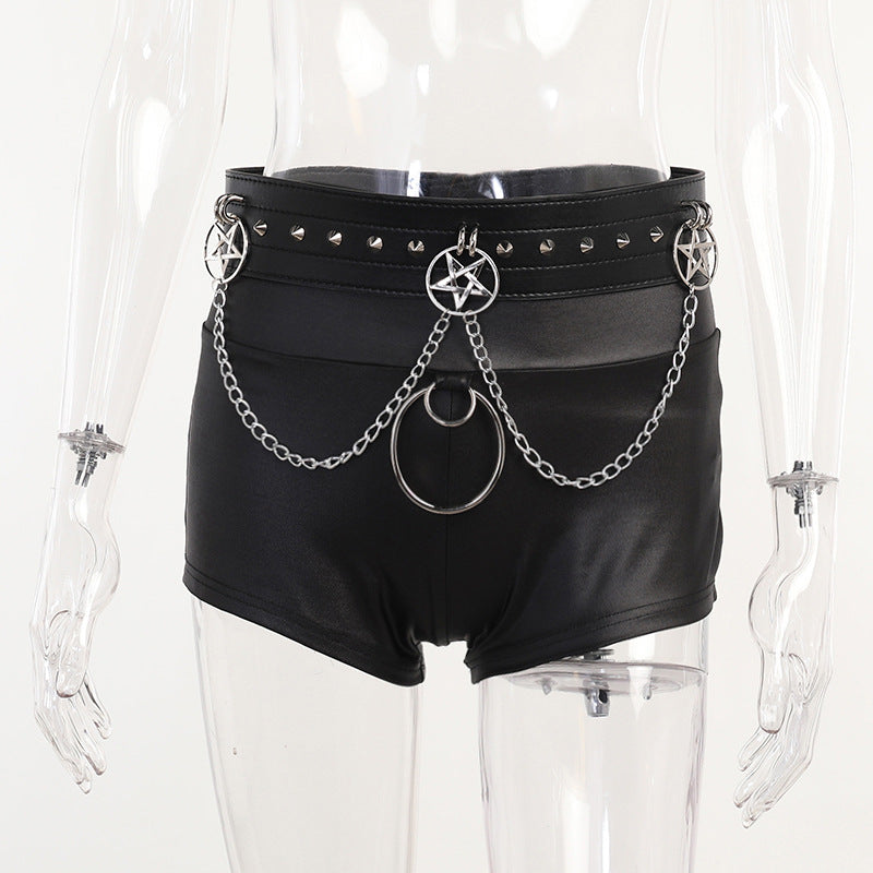 Chain-Detail Faux-Leather Shorts