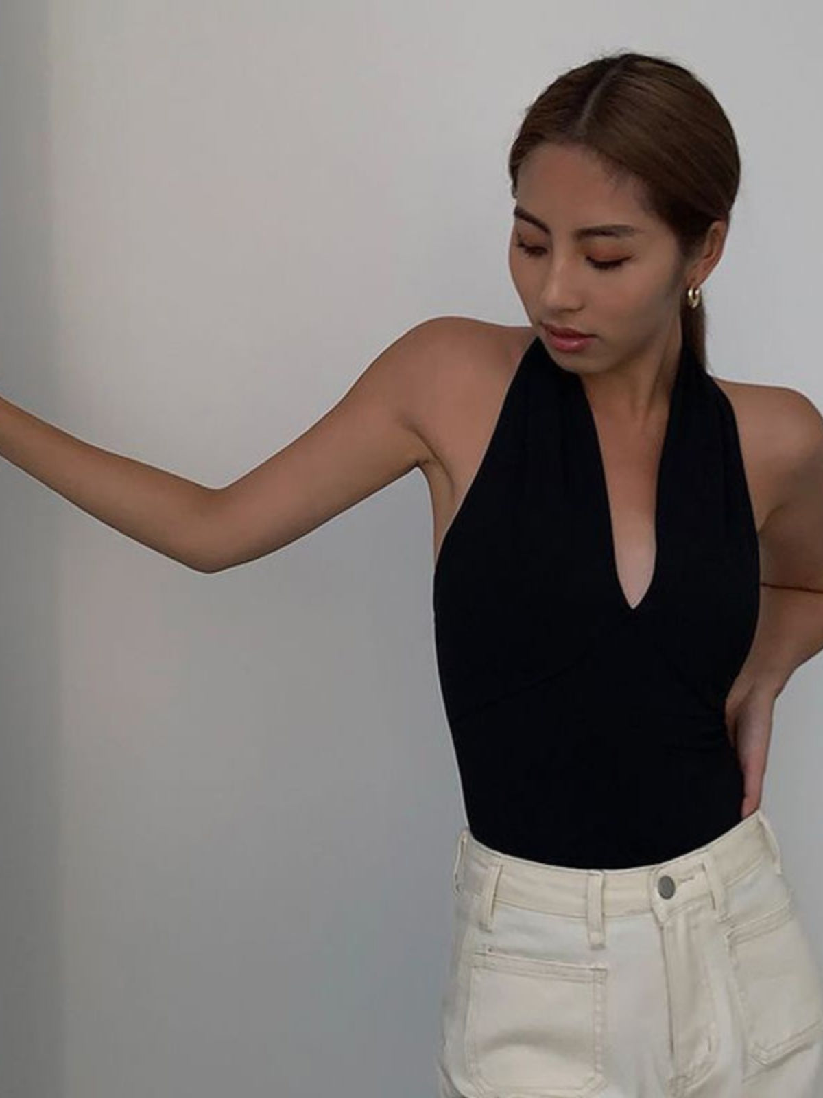 Black V-Neck Halter Top