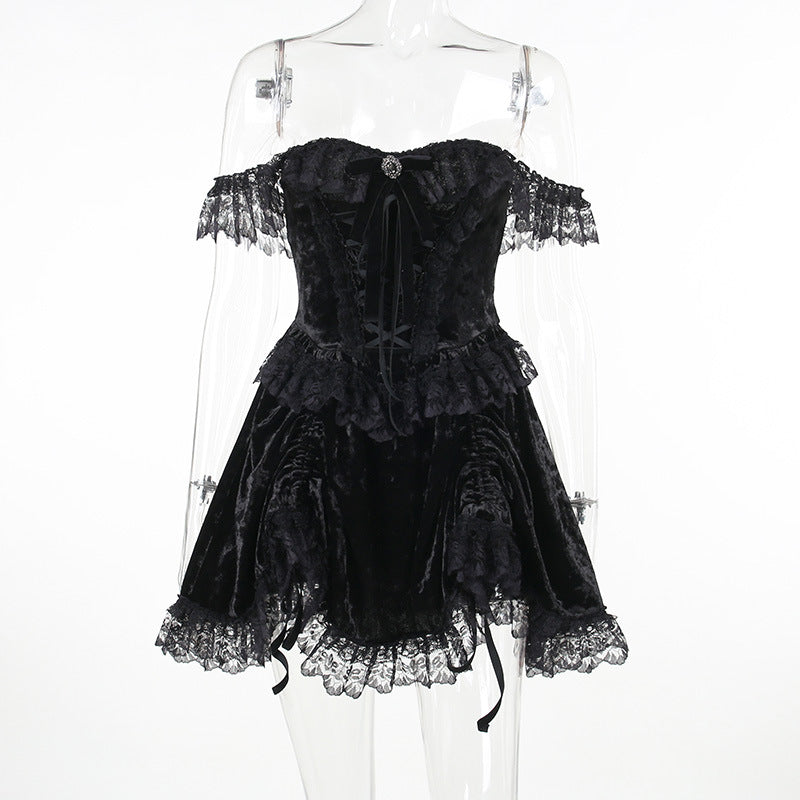 Gothic Lace-Trim Mini Dress
