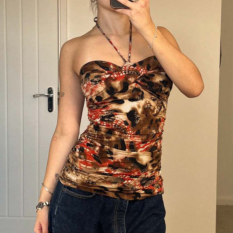 Abstract-Print Halter Top