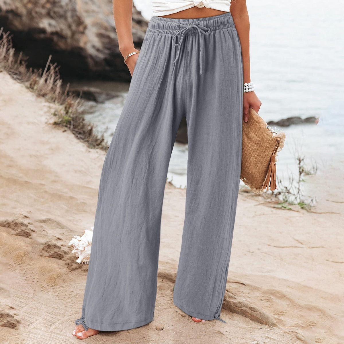 Drawstring Wide-Leg Pants