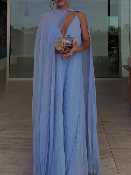 Pleated Maxi Dress & Cape Set
