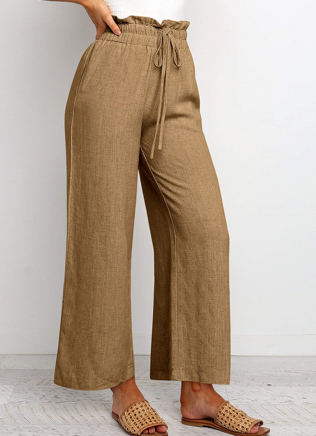 Drawstring Wide-Leg Cropped Pants