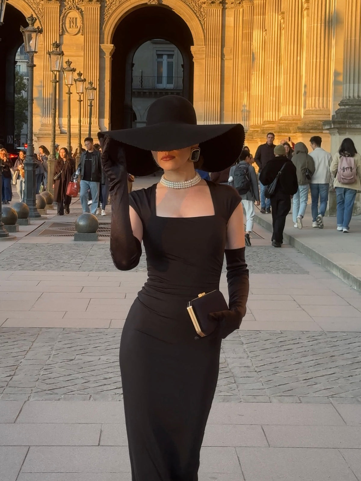 Square-Neck Dress & Gloves