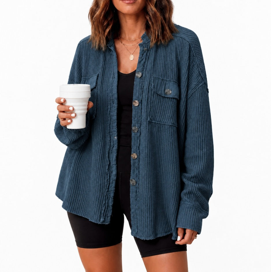 Waffle Knit Button Cardigan