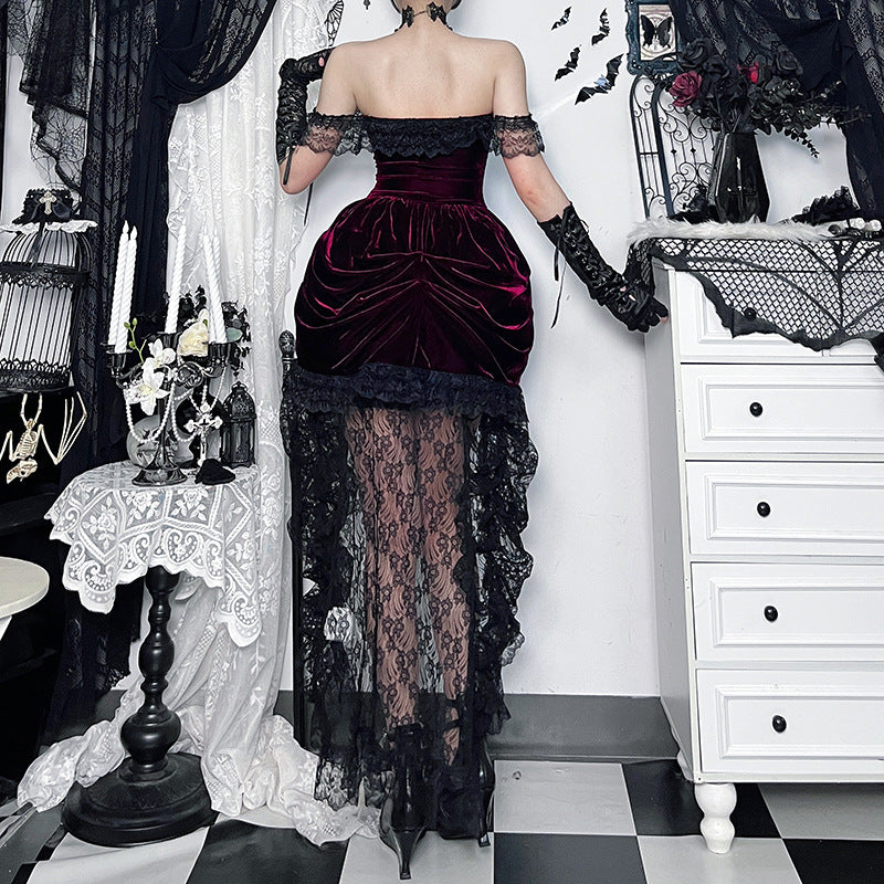 Lace-Trim Corset Dress with Train