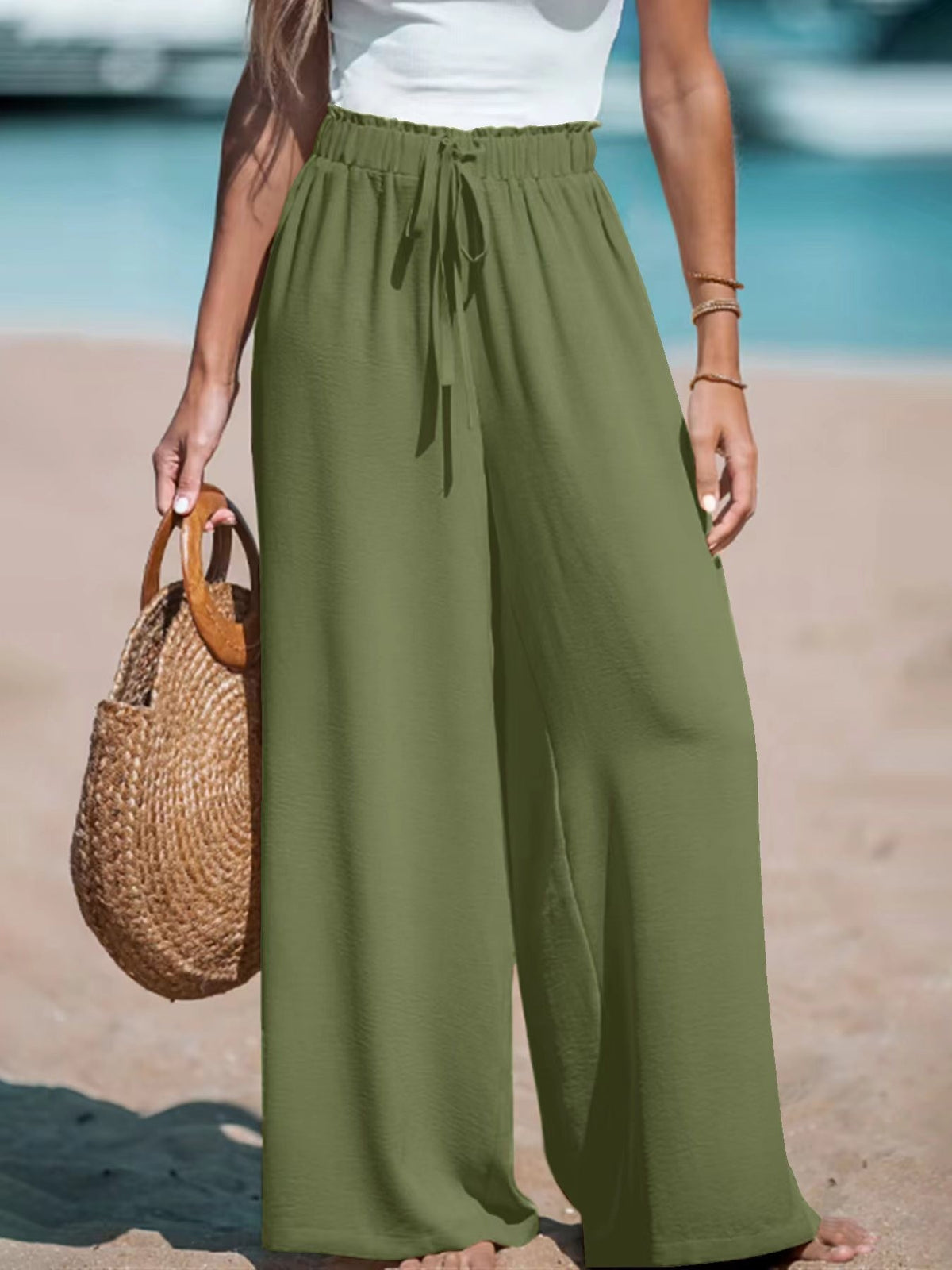 Drawstring-Look Wide-Leg Pants