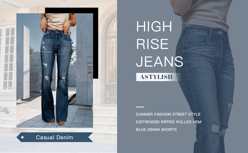 Distressed High-Waisted Flared Jeans