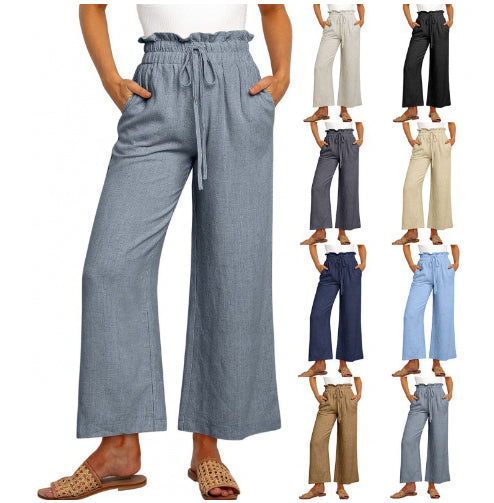 Drawstring Wide-Leg Cropped Pants