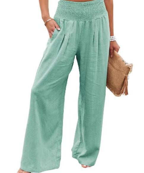 Smocked-Waist Wide-Leg Pants