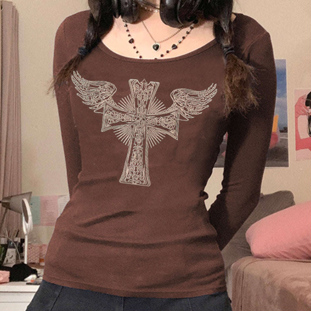 Winged-Cross Long-Sleeve Top