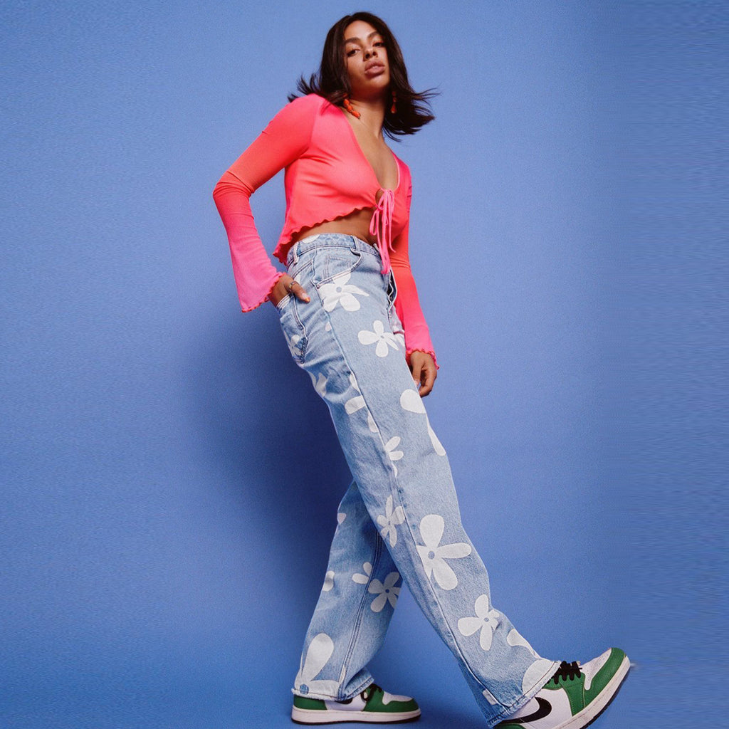 Floral-Print Straight-Leg Jeans
