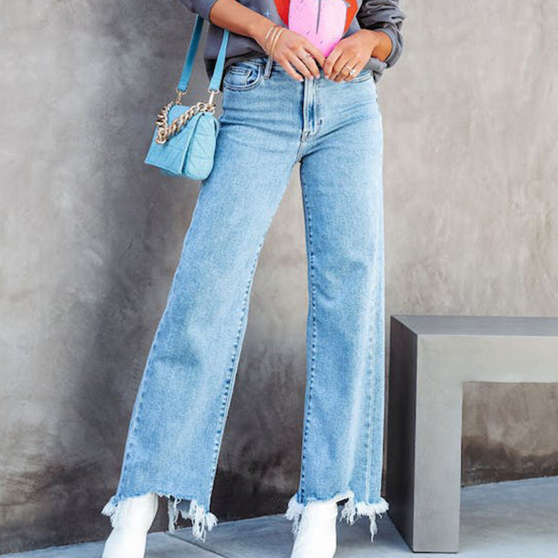 Frayed-Hem Wide-Leg Jeans