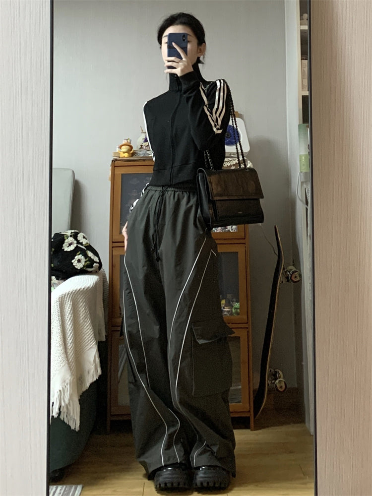 Wide-Leg Cargo Track Pants