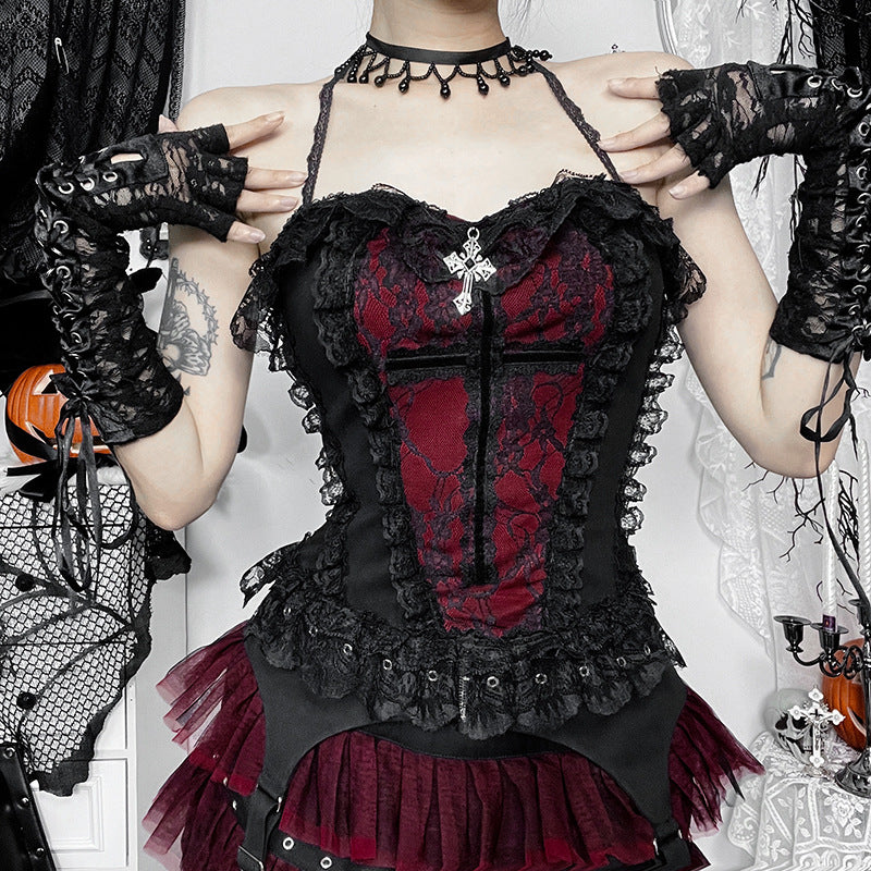 Lace-Trim Halter Corset Top