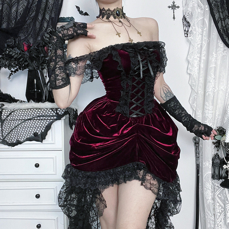 Lace-Trim Corset Dress with Train