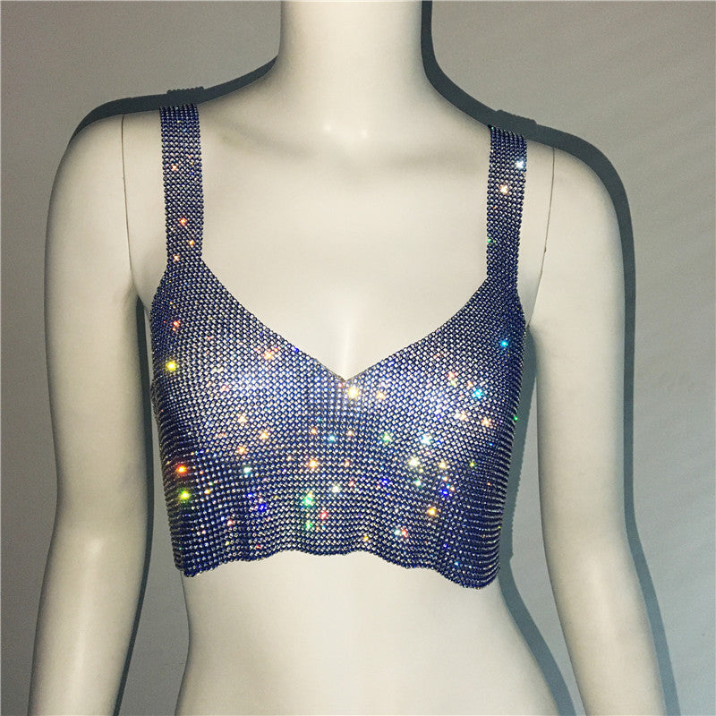 Rhinestone Metallic-Effect Crop Top