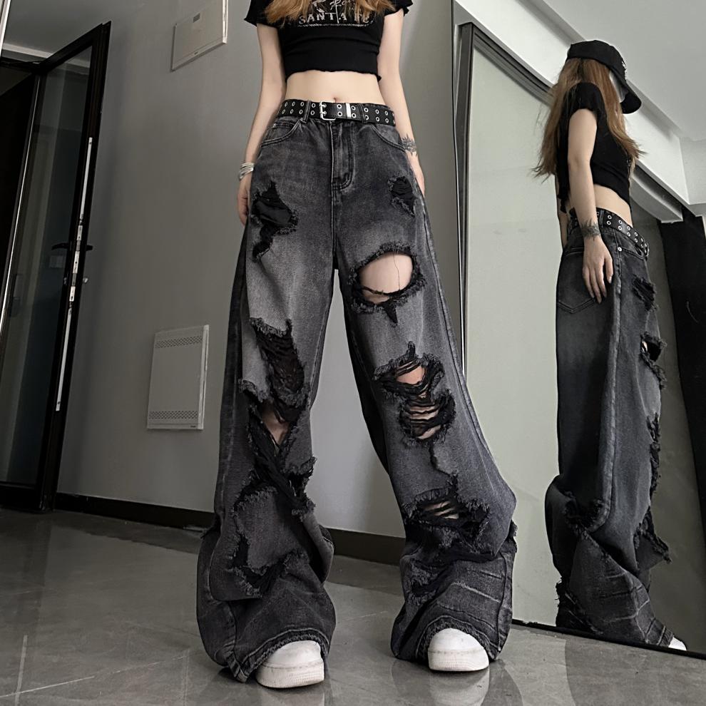 Distressed Wide-Leg Jeans