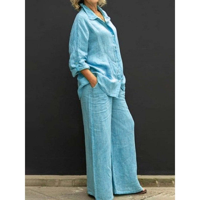Button-Front Shirt & Pants Set