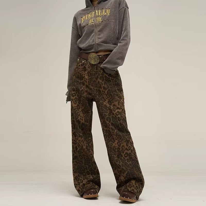 Leopard-Print Wide-Leg Jeans