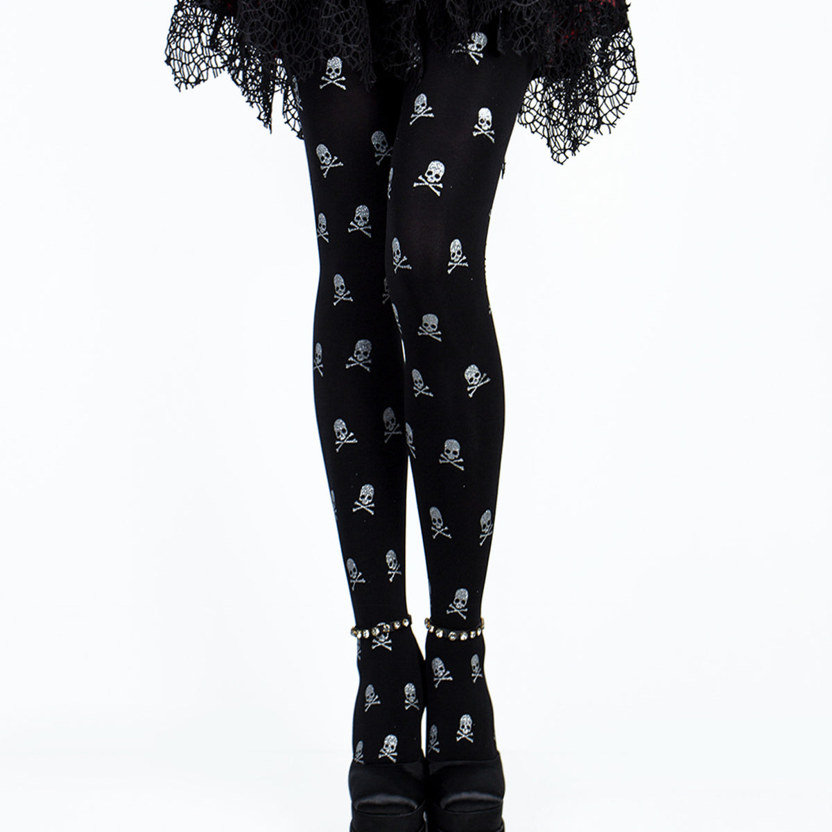 Skull-Print Sheer Tights
