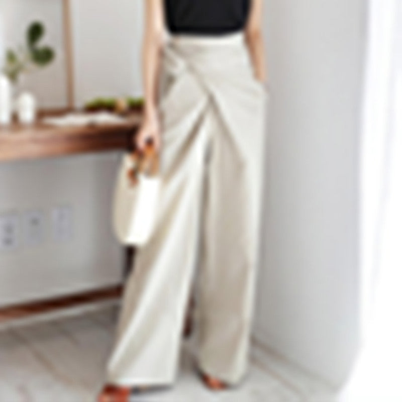 Asymmetric Tie-Waist Wide-Leg Pants