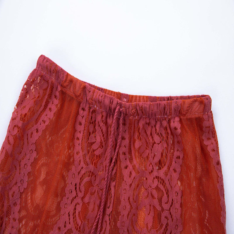 Sheer Lace Wide-Leg Pants