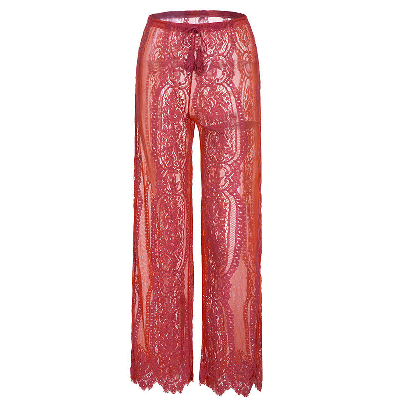 Sheer Lace Wide-Leg Pants