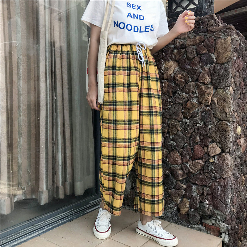 Plaid Cropped Wide-Leg Pants