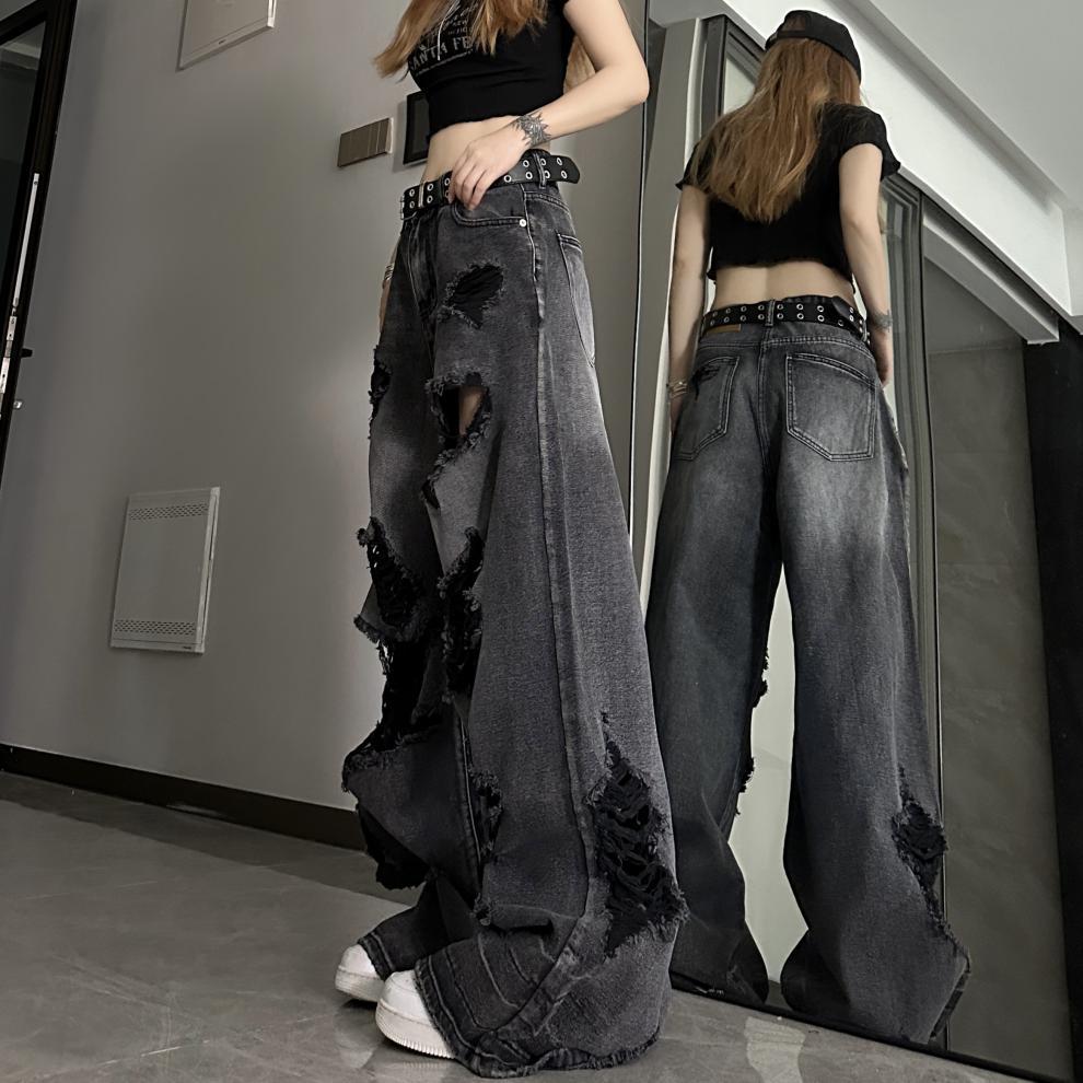 Distressed Wide-Leg Jeans