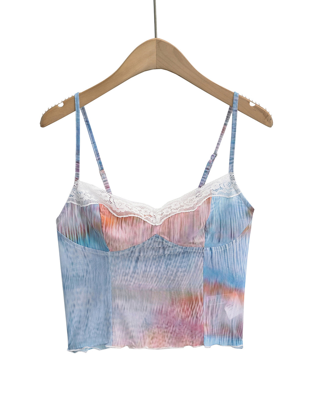 Gradient Mesh Lace-Trim Crop Top