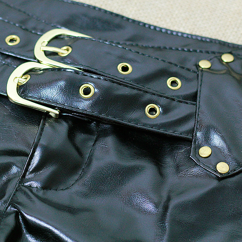 Buckle-Detail Leather-Look Shorts