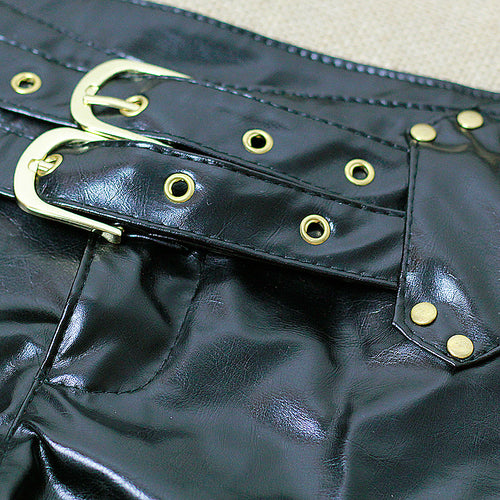 Buckle-Detail Leather-Look Shorts