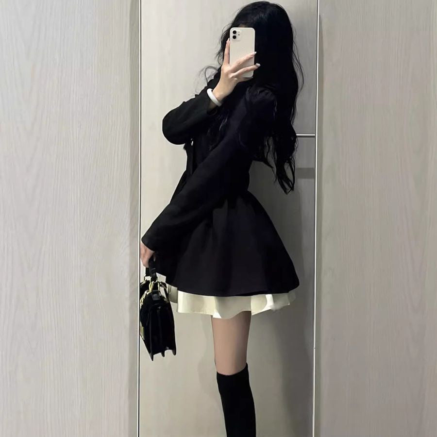 Button-Front Long-Sleeve Mini Dress