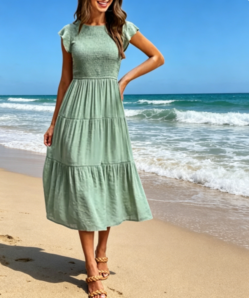 Flutter-Sleeve Ruched Dress