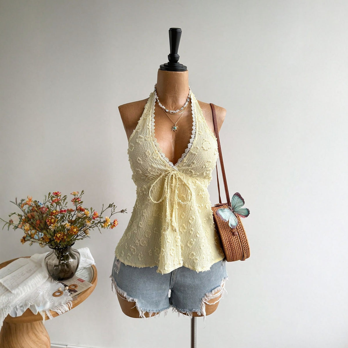 Lace Halter Peplum Top
