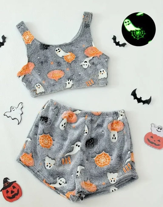 Halloween Print Tank & Shorts Pajama Set
