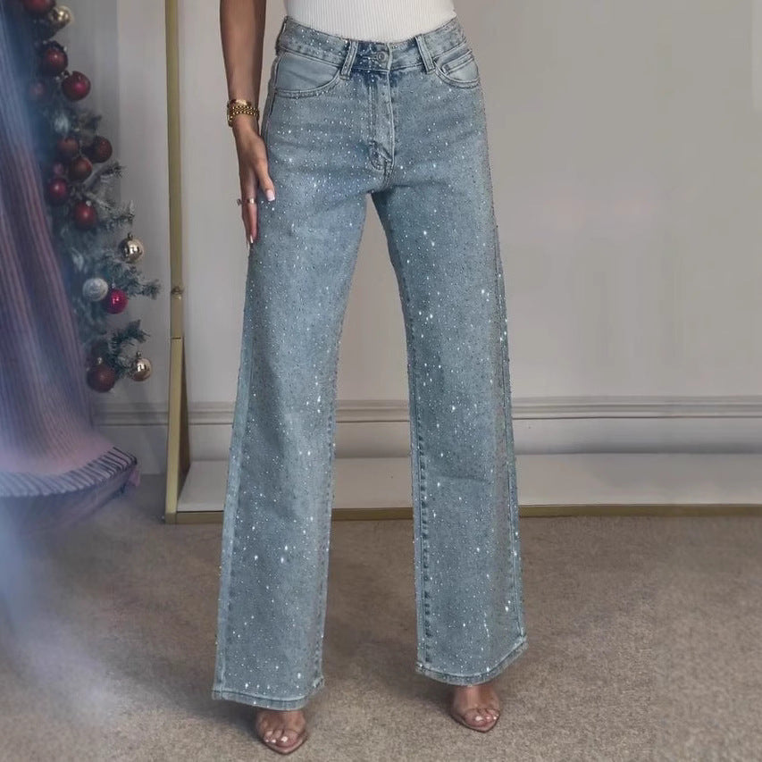 Rhinestone Straight-Leg Jeans
