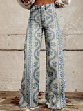 Printed Denim-Look Wide-Leg Pants
