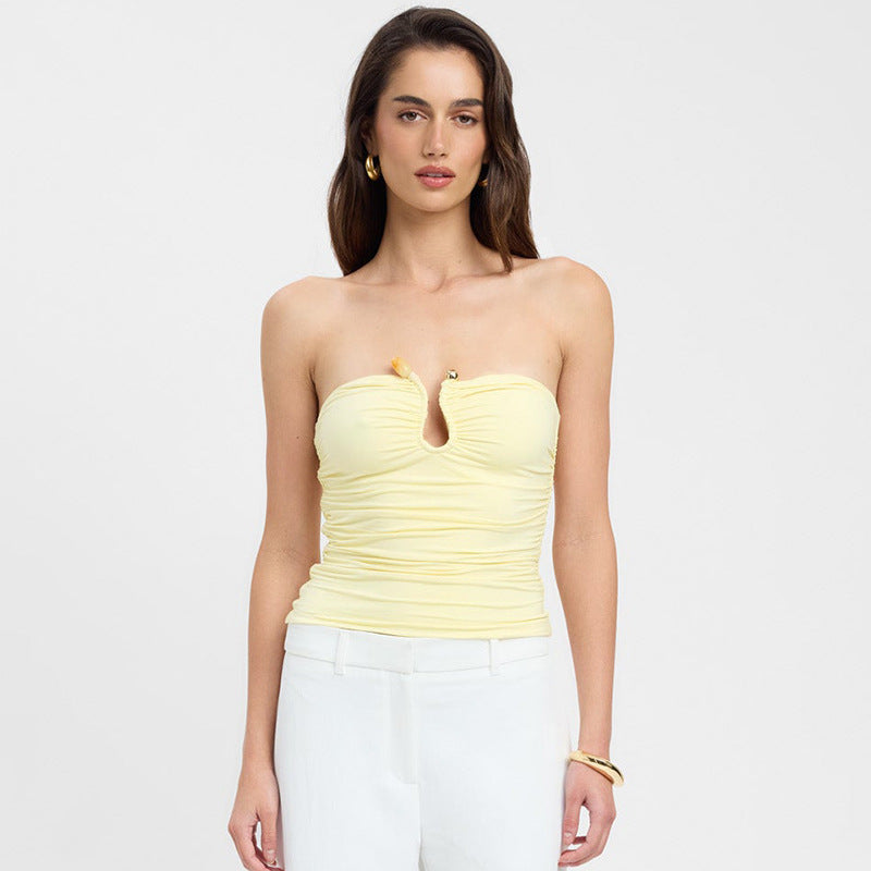 Metal-Detail Strapless Crop Top