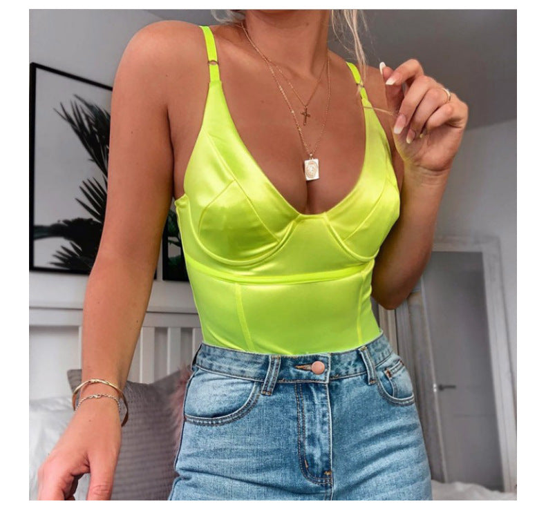 V-Neck Satin-Finish Bodysuit