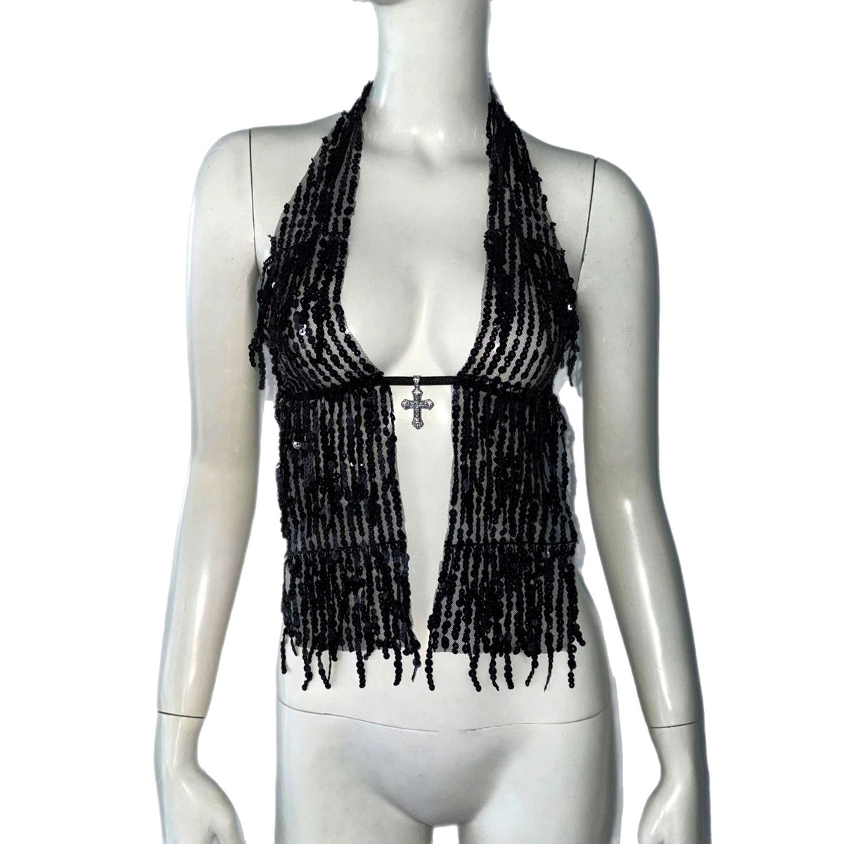 Sequin Lace-Up Halter Top