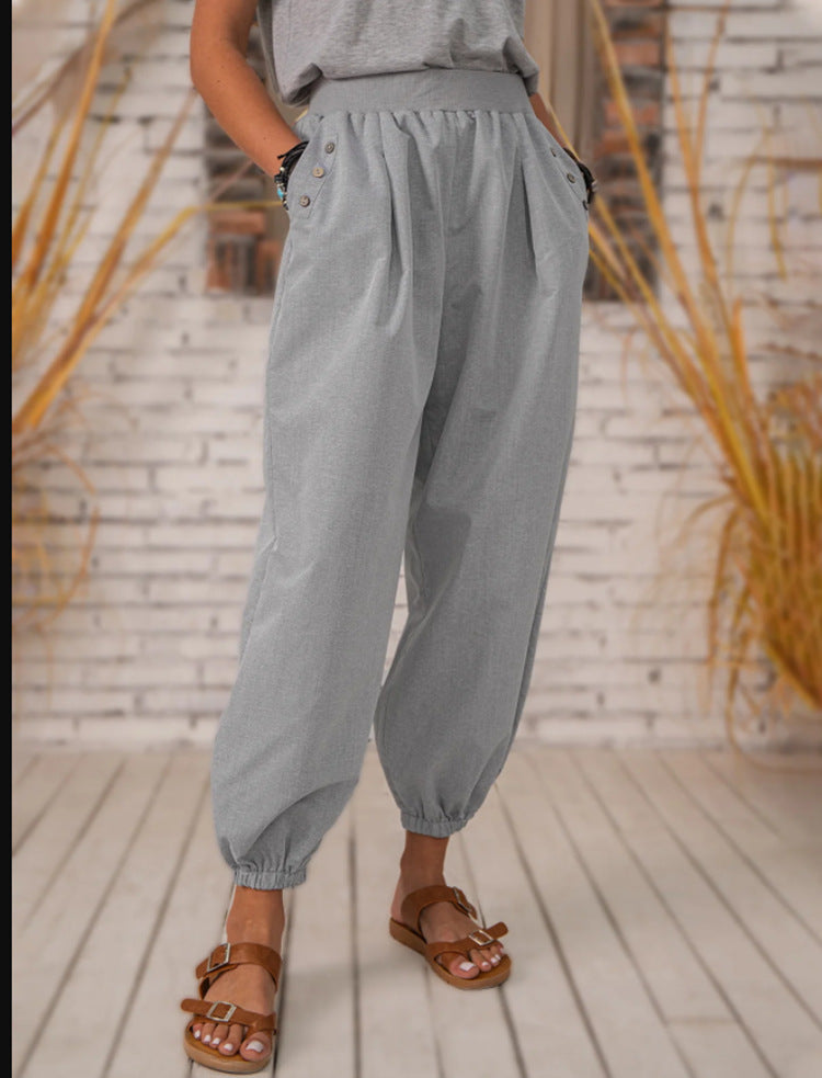 Pocketed Cuffed Harem Pants