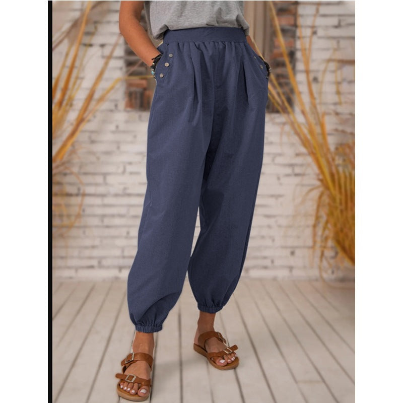 Pocketed Cuffed Harem Pants