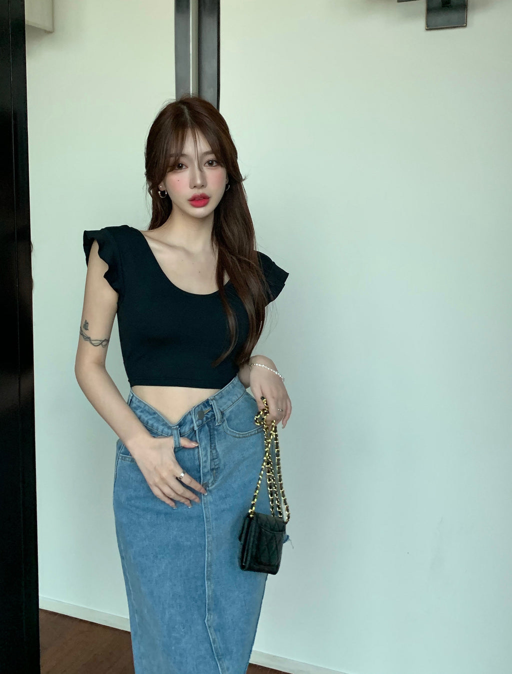 Slit Denim Skirt