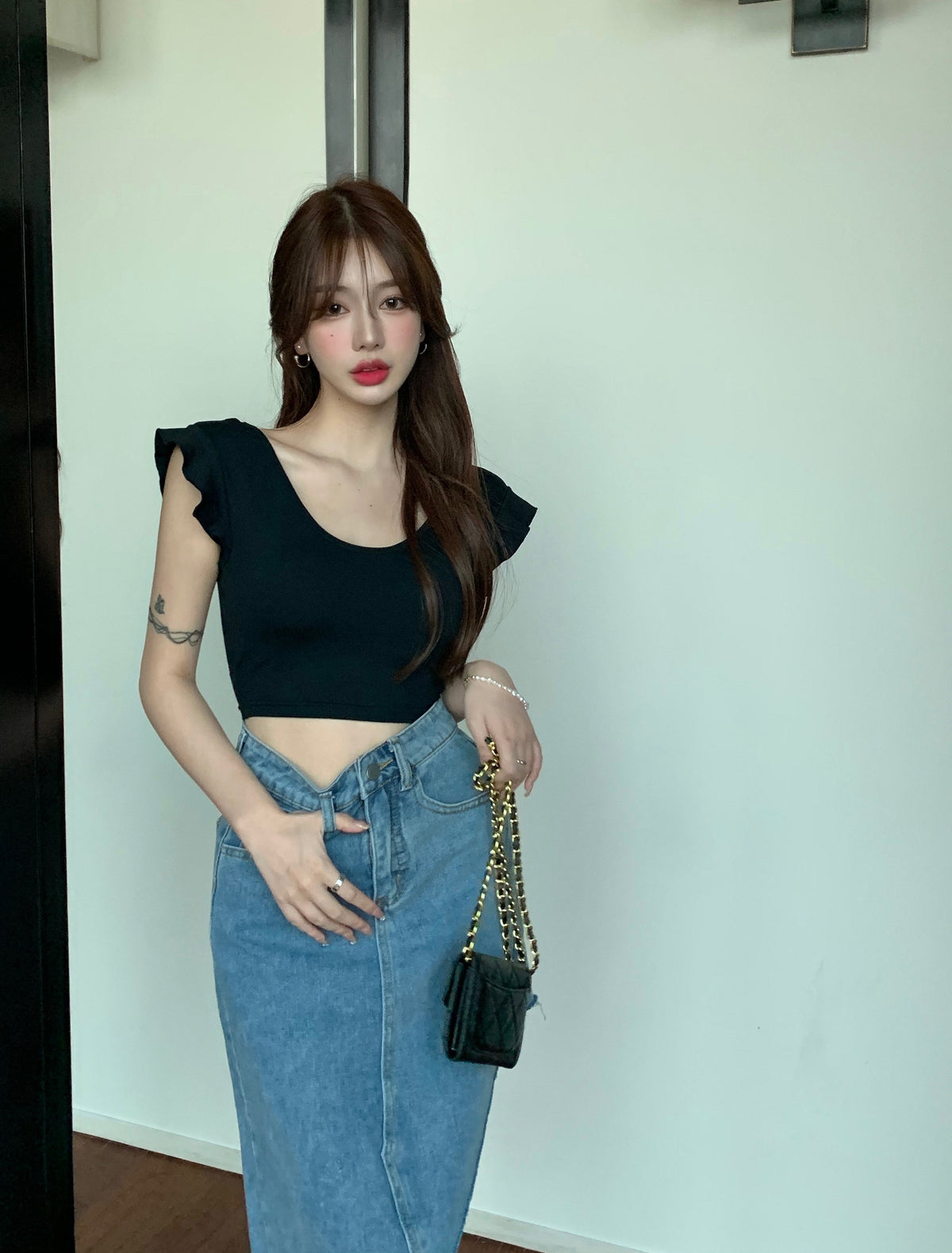Slit Denim Skirt