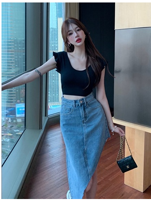 Slit Denim Skirt