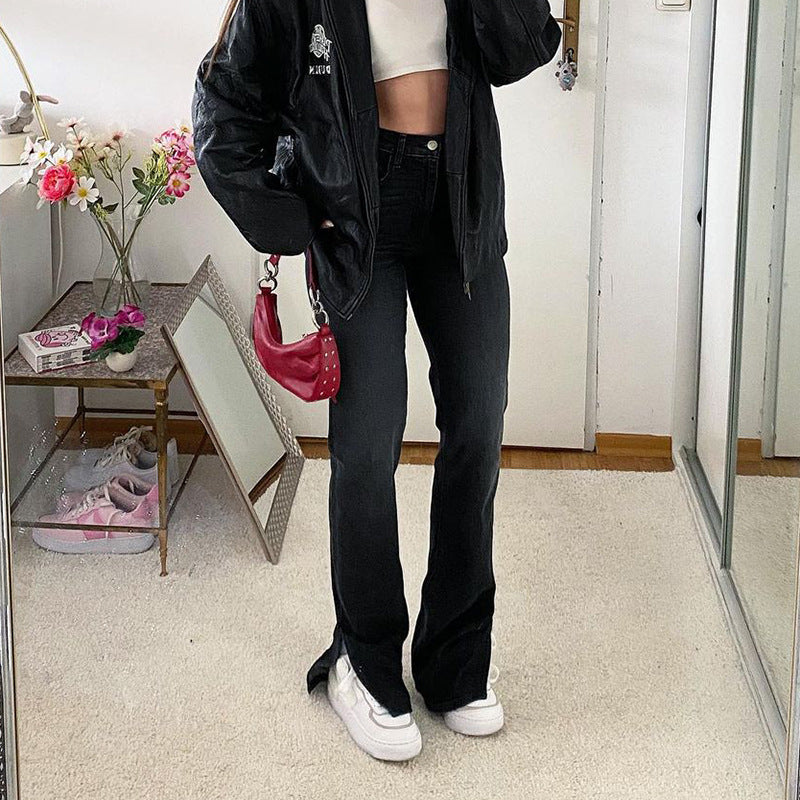 High-Waist Straight-Leg Jeans